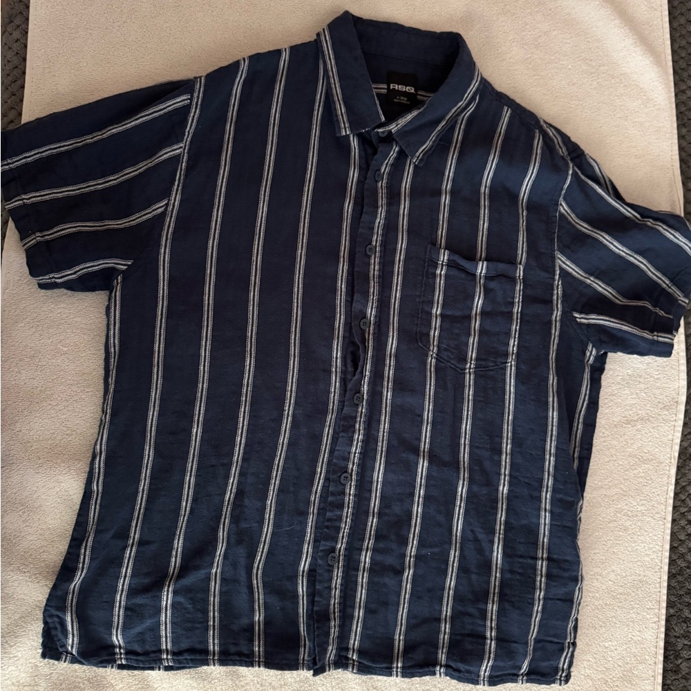 RSQ Blue and White Casual Button Down Shirt